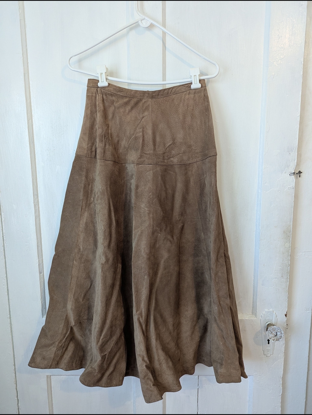 Women's Brown Suede Maxi Skirt — Flared A-Line